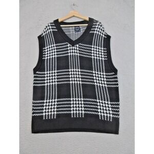 Abercrombie & Fitch Sweater Vest Mens Medium Black White Plaid Oversized Cotton